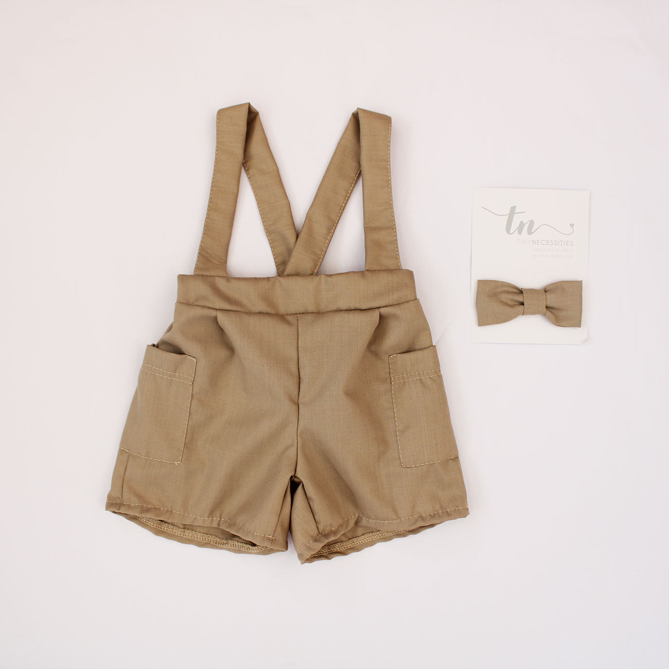 Harvey Khaki Suspender shorts bow tie sold separately Tiny Necessities South Africa