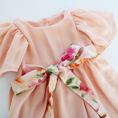 Bell Dress - Soft Peach with wild roses belt