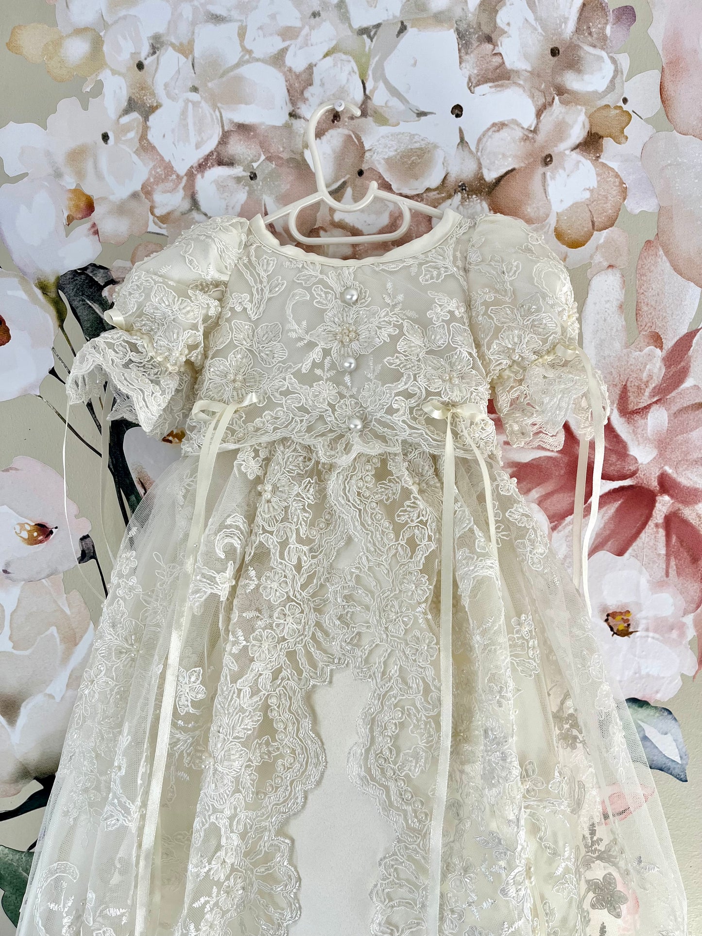 Xodeené Full Beaded Lace Christening Dress (lead time 10 working days)