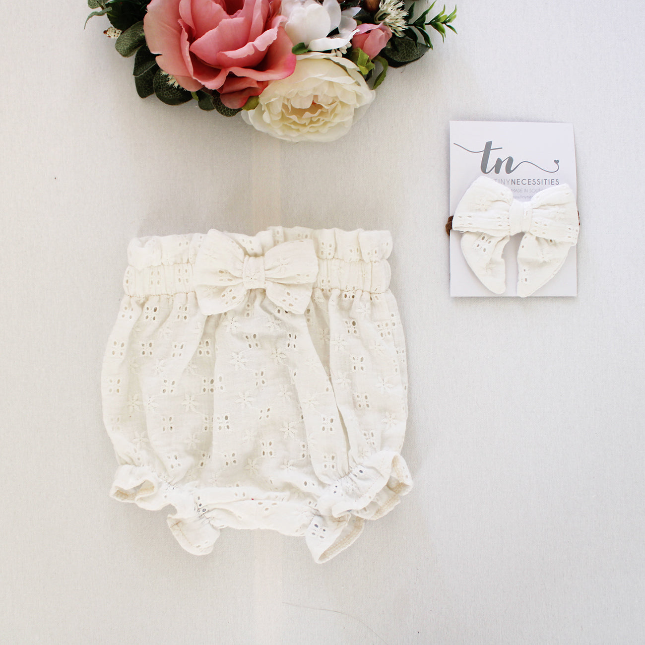 Anglaise Cream Frilly high waist Bloomer with bow (headband sold separately)