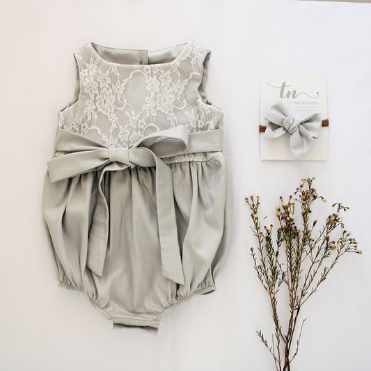 By Grace Romper - Dove Grey (headband sold separately)
