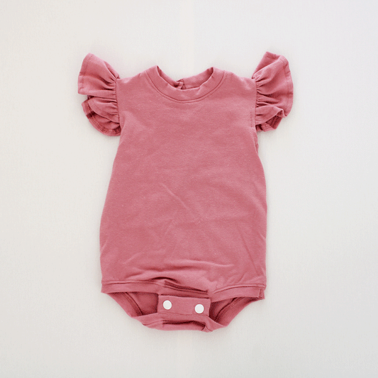 Short sleeve frilly onesie - Dusty Pink