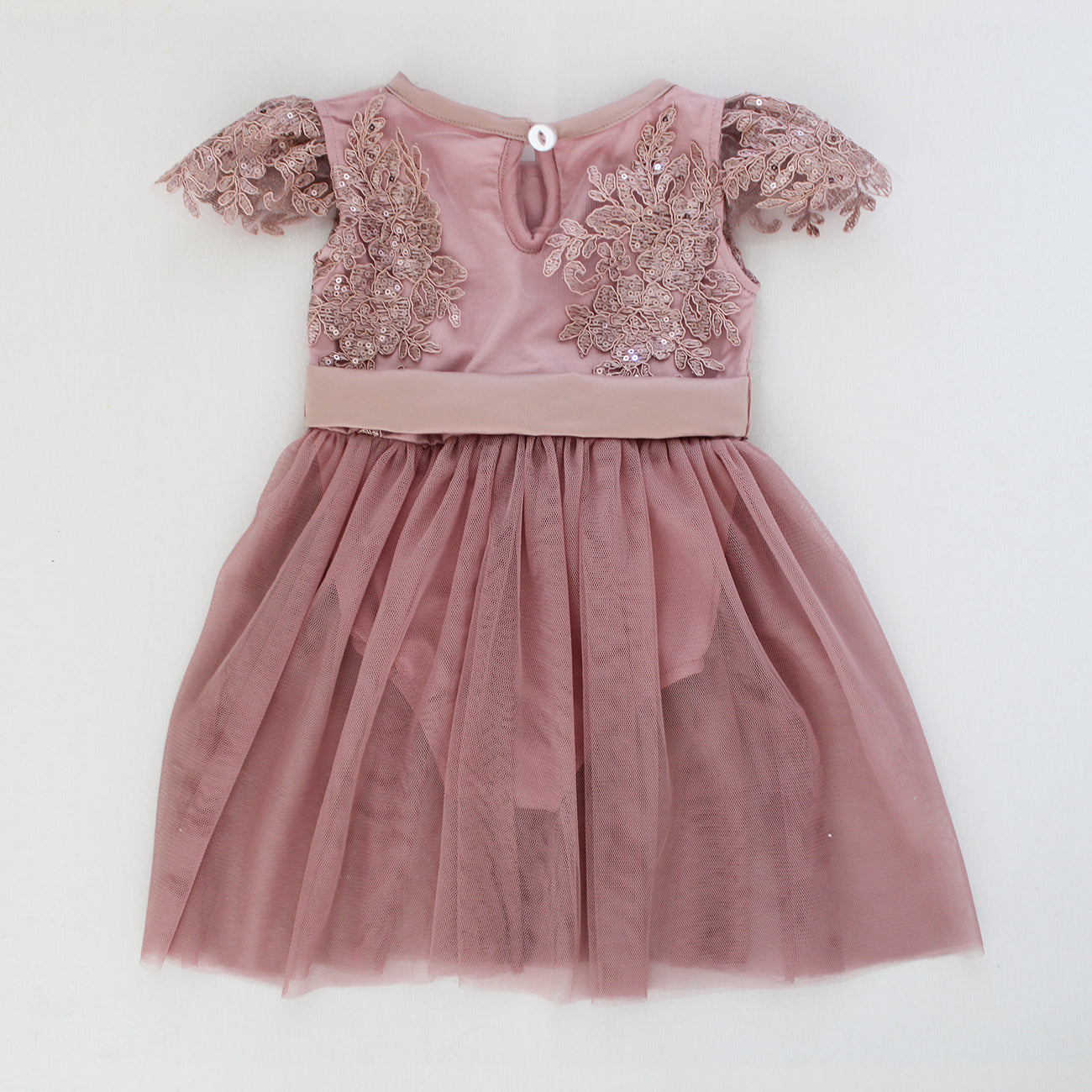 Emily Mauve Pink Lace Dress/Romper (headband included, shoes excluded)