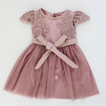 Emily Mauve Pink Lace Dress/Romper (headband included, shoes excluded)