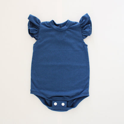 Short Sleeve Frilly Onesie - Midnight Blue (bloomer + headband sold separately)