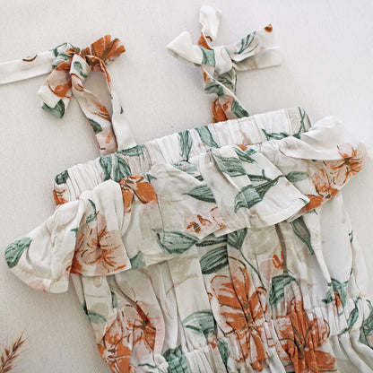 Tie Strap Romper - Oleander (headband sold separately)