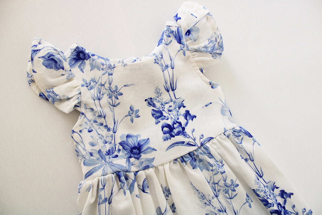 Open Back Frilly Dress - Psalm White/Blue