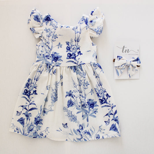 Open Back Frilly Dress - Psalm White/Blue