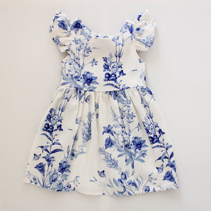 Open Back Frilly Dress - Psalm White/Blue