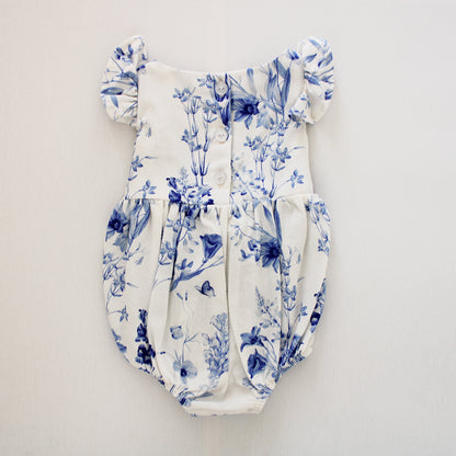 Harper Floral Romper - Psalm White/Blue (headband sold separately)