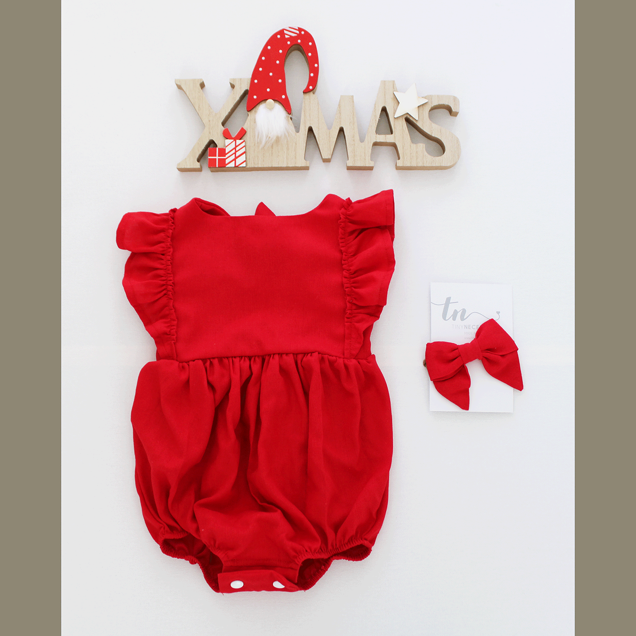 Frilly Open Back Romper - Red (headband sold separately)