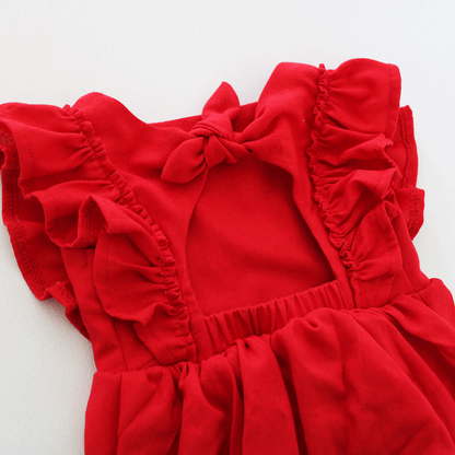 Frilly Open Back Romper - Red (headband sold separately)