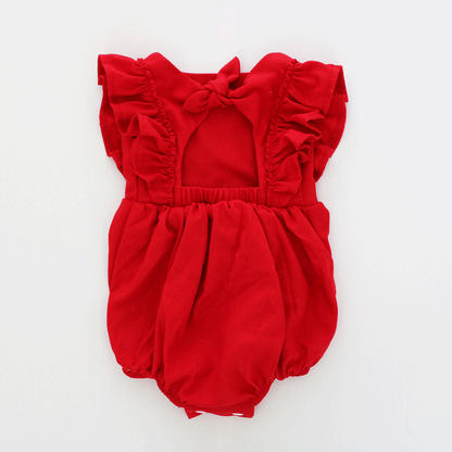 Frilly Open Back Romper - Red (headband sold separately)