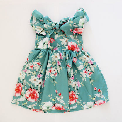 Open Back Frilly Dress - Sage Floral