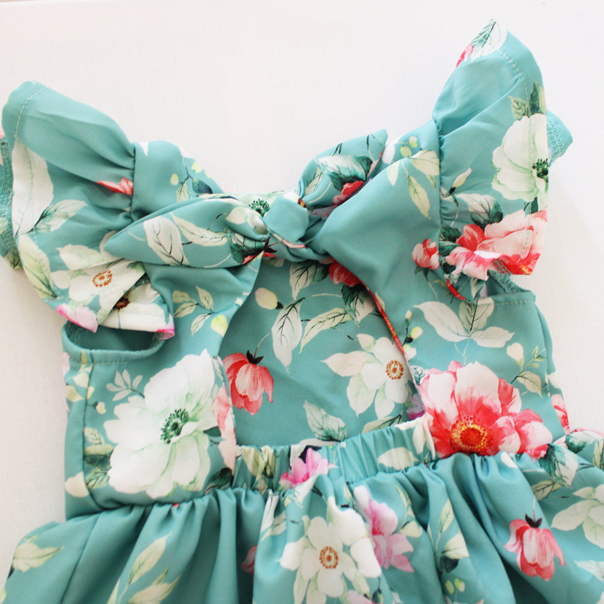 Open Back Frilly Dress - Sage Floral