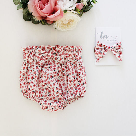 Pink Scarlett Bloom high waist Bloomer with bow (headband sold separately)